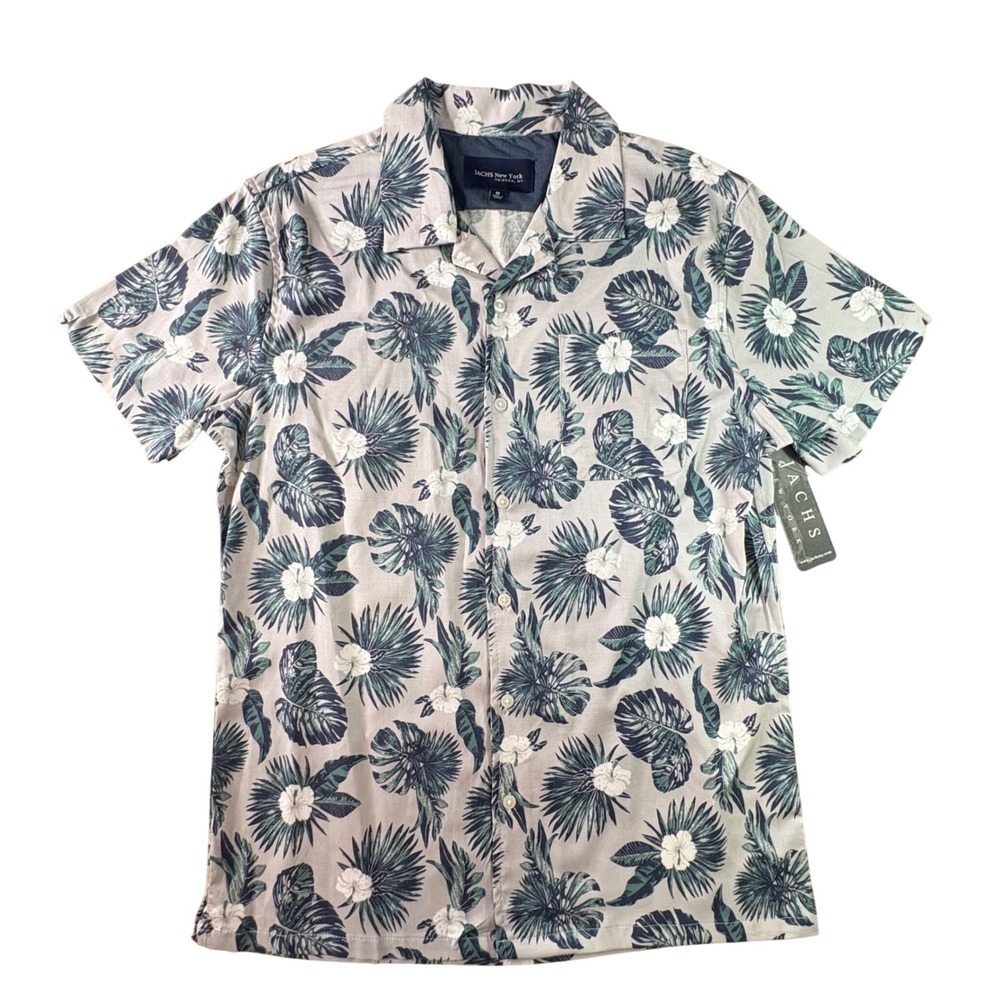 Jachs New York Button Down Mens Shirt Small Grey NWT Floral Tropical Leaf‎ Comfy